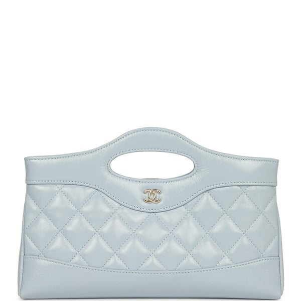 Chanel 31 Clutch with Chain Light Blue Shiny Lambskin Light Gold Hardware