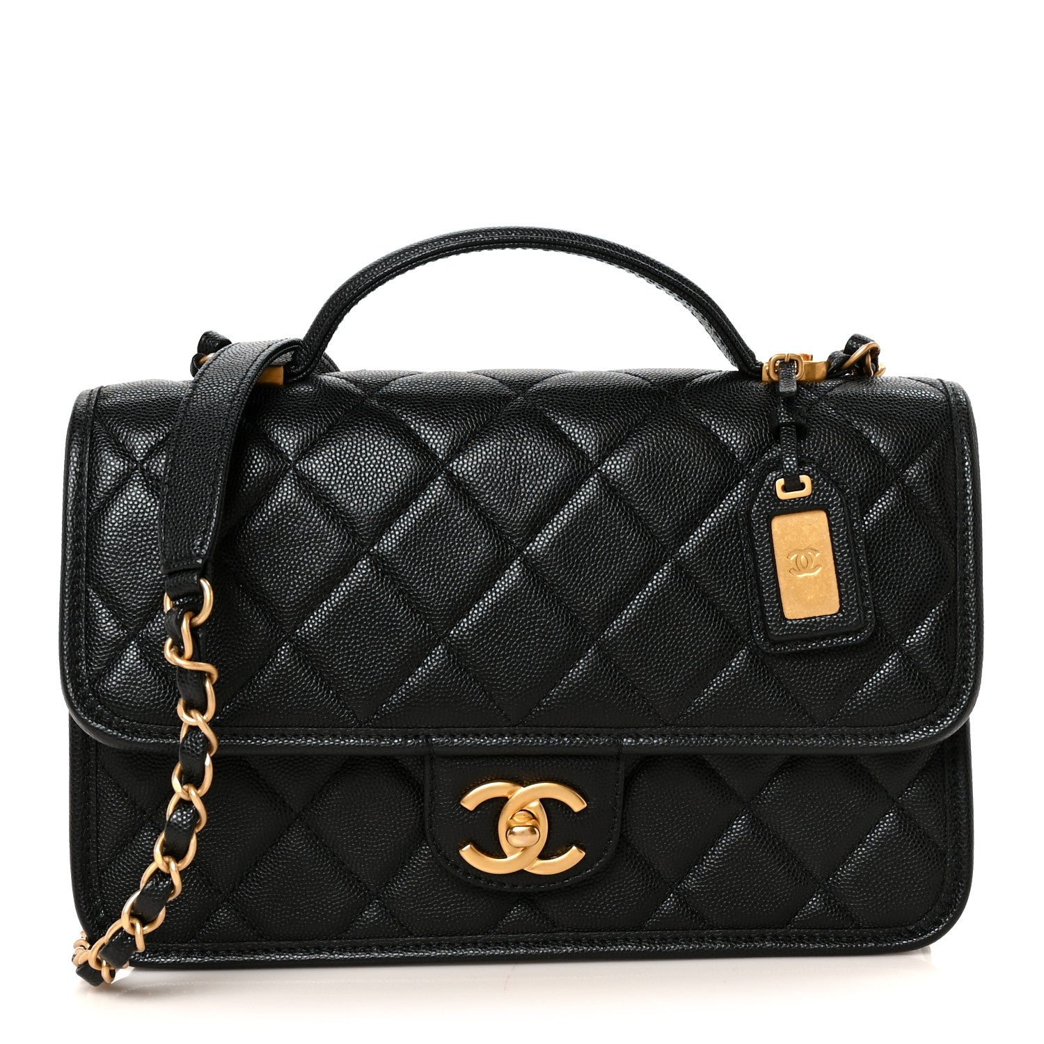 Chanel Caviar Quilted School Memory Small Top Handle Flap Black