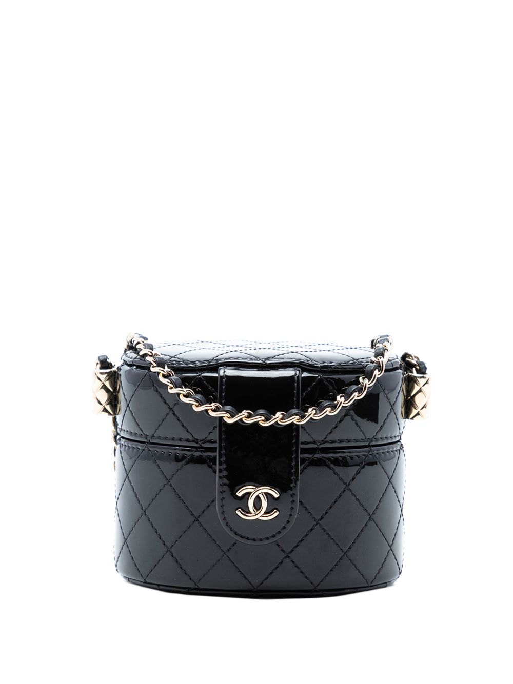 2020 CC Quilted Patent Vanity Case with Chain crossbody bag