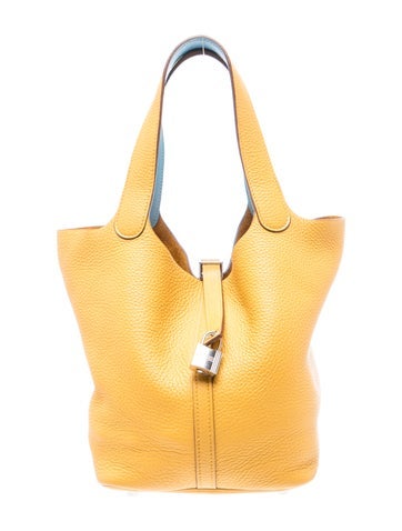 Hermes Jaune Ambre & Céleste Clemence Éclat Picotin Lock 22