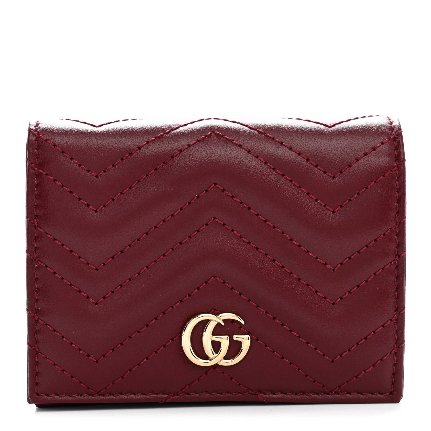 Gucci Calfskin Matelasse GG Marmont Card Case Wallet Rosso Ancora