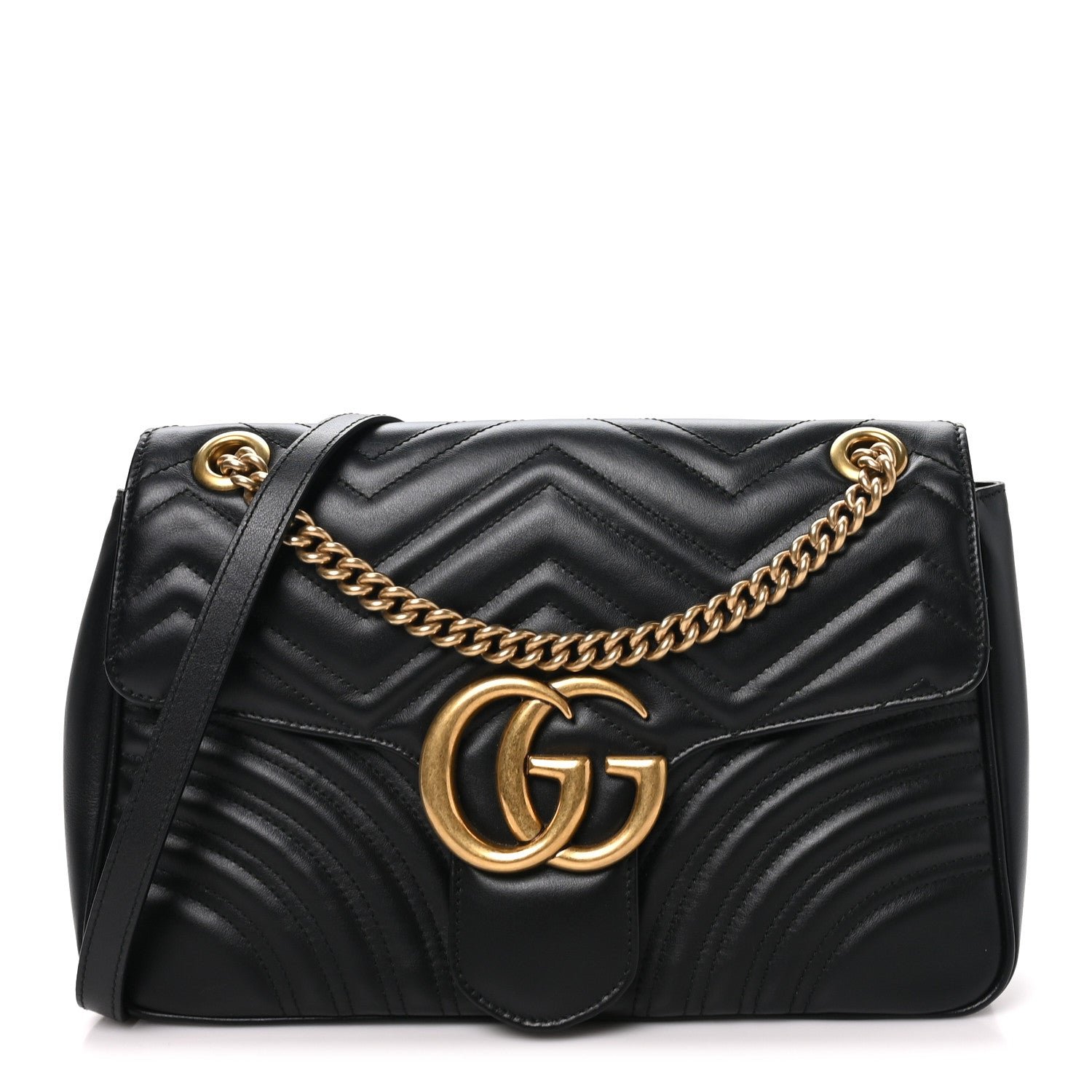 Gucci Calfskin Matelasse Medium GG Marmont Shoulder Bag Black