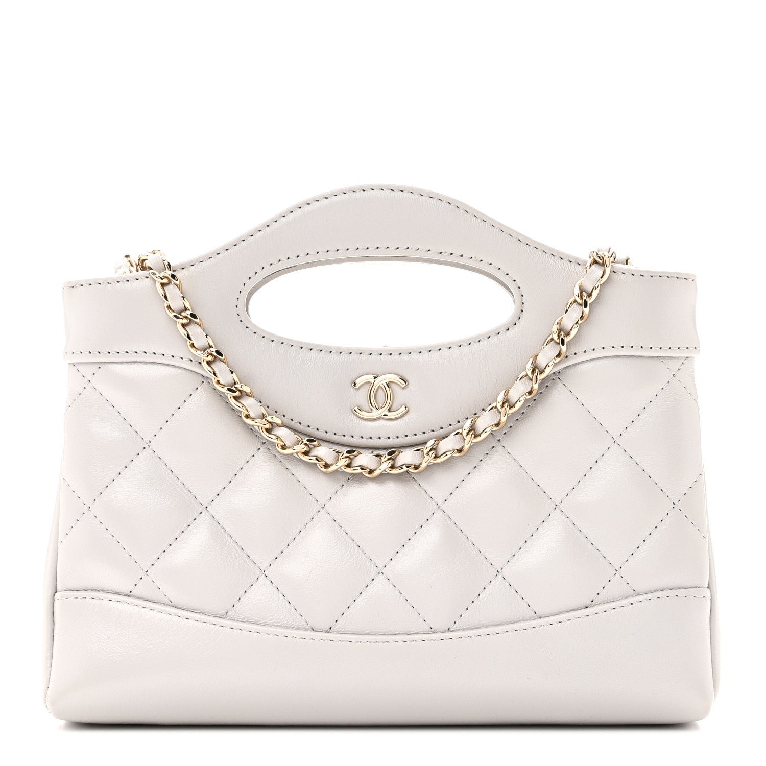 Chanel Shiny Lambskin Quilted Nano 31 Shopping Bag Grey