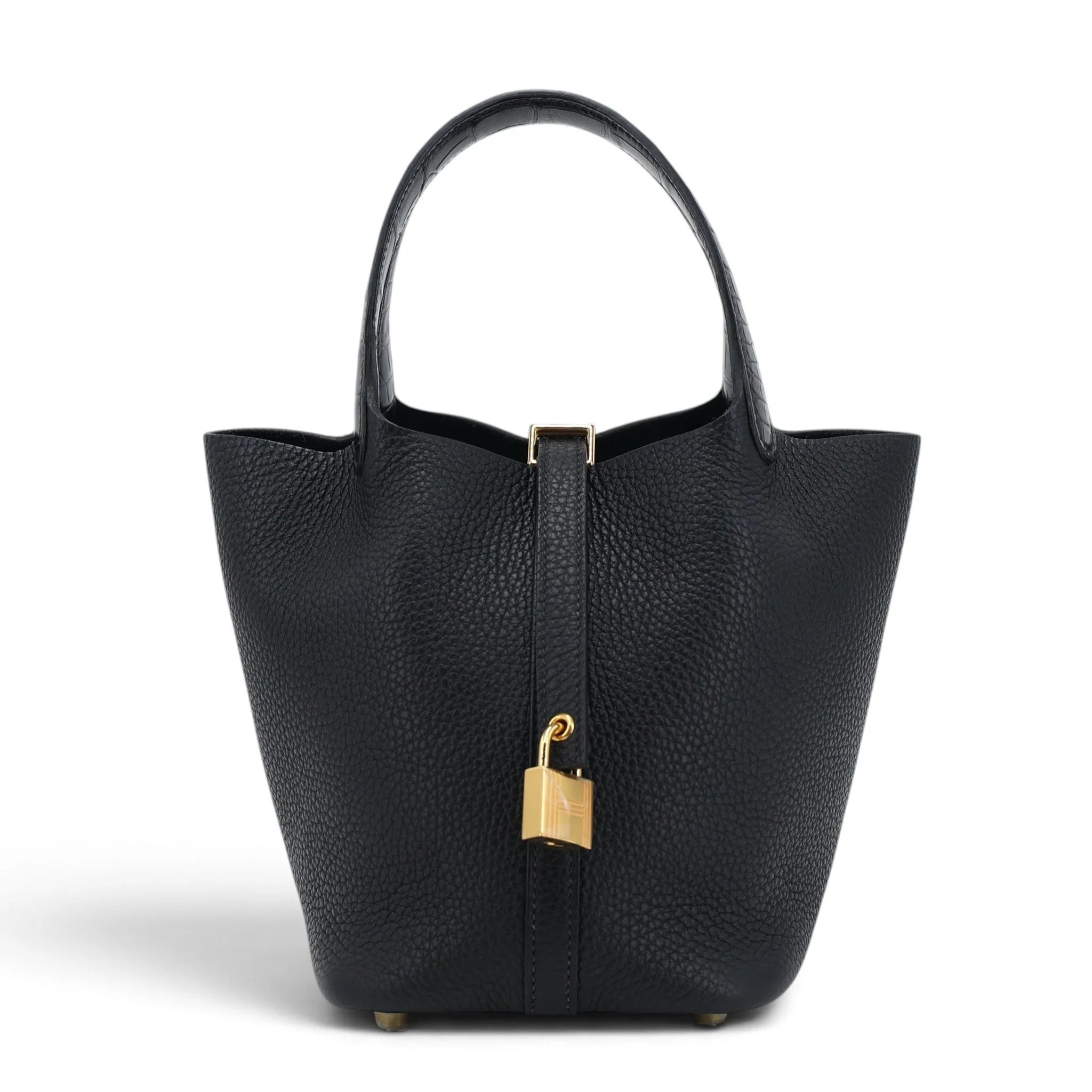 Excellent ( Rank SA ) HERMÈS Picotin Lock PM Touch Noir (89) Matte Alligator Clemence Gold hardware Y (2020)