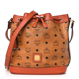 MCM Visetos Drawstring Bucket Bag Brown