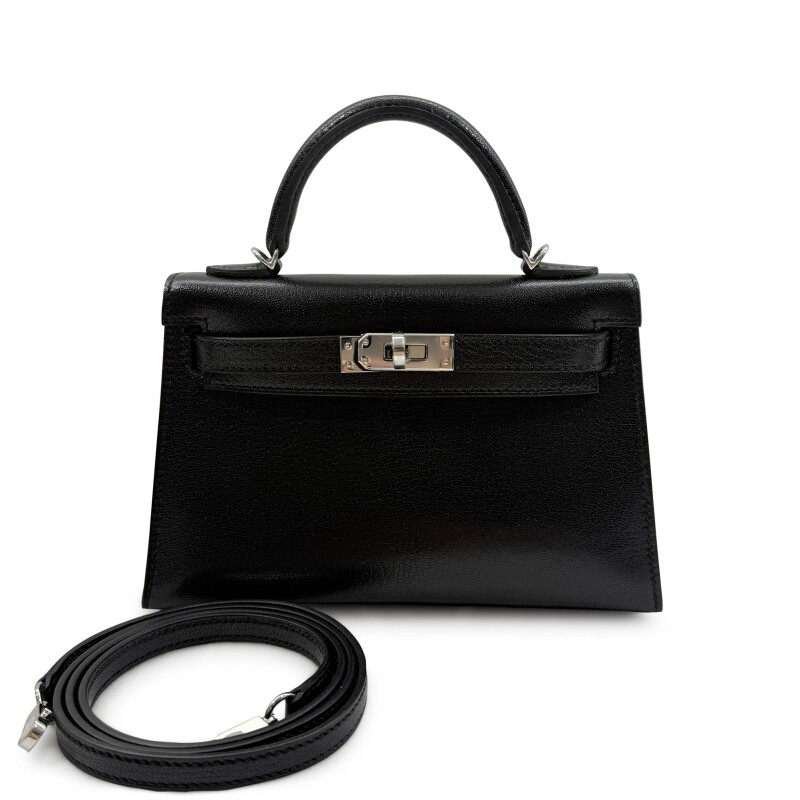Hermes Black Chèvre Mysore Mini Kelly 20 II Palladium Hardware, 2024