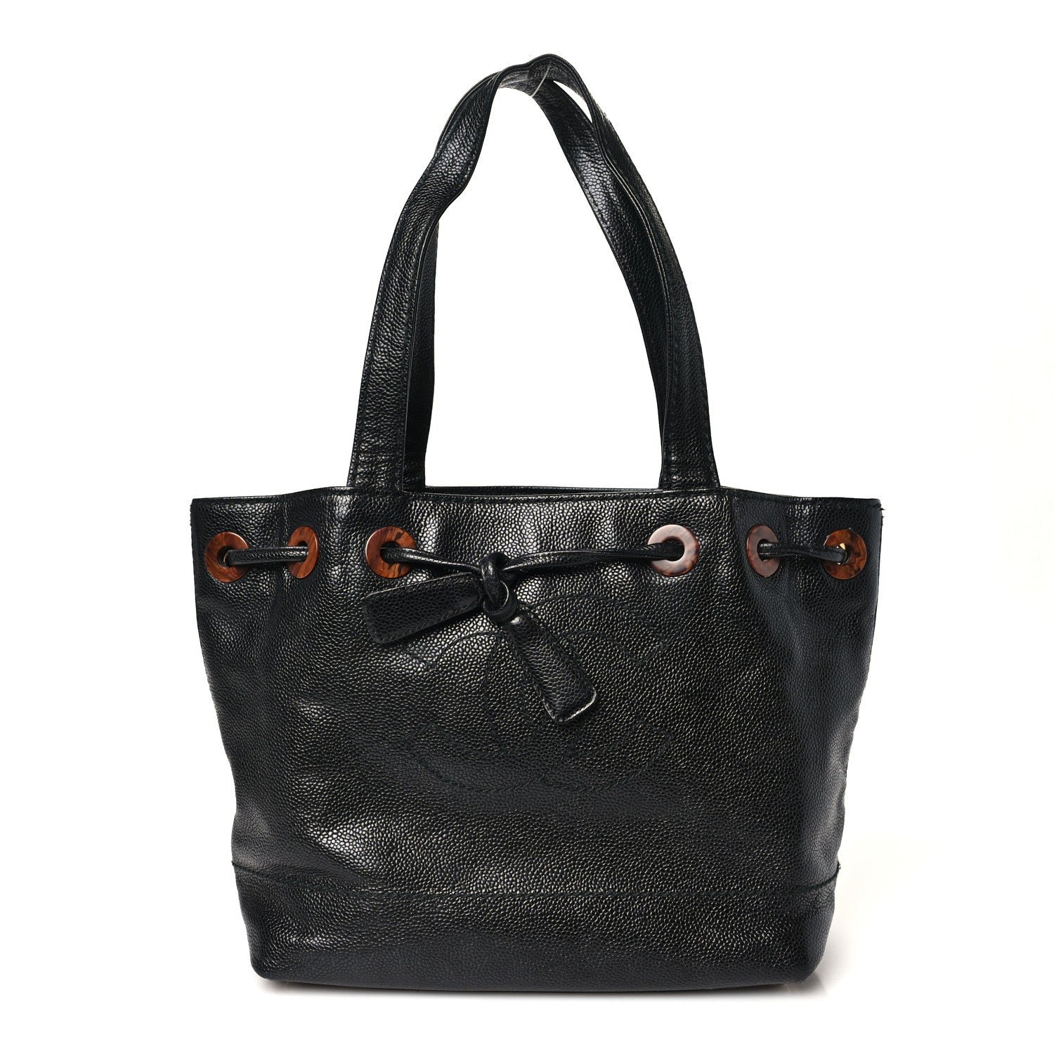 Chanel Caviar Tortoise Timeless CC Drawstring Bucket Bag Black