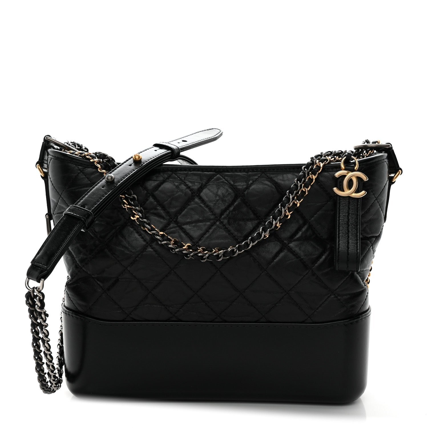 Chanel Aged Calfskin Quilted Medium Gabrielle Hobo Black