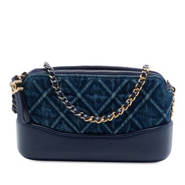 Quilted Denim Gabrielle Double Zip Clutch with Chain
