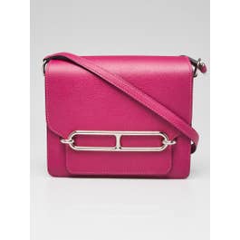 Hermes Hermes Rose Pourpre Evercolor Leather Palladium Plated Mini Sac Roulis Bag