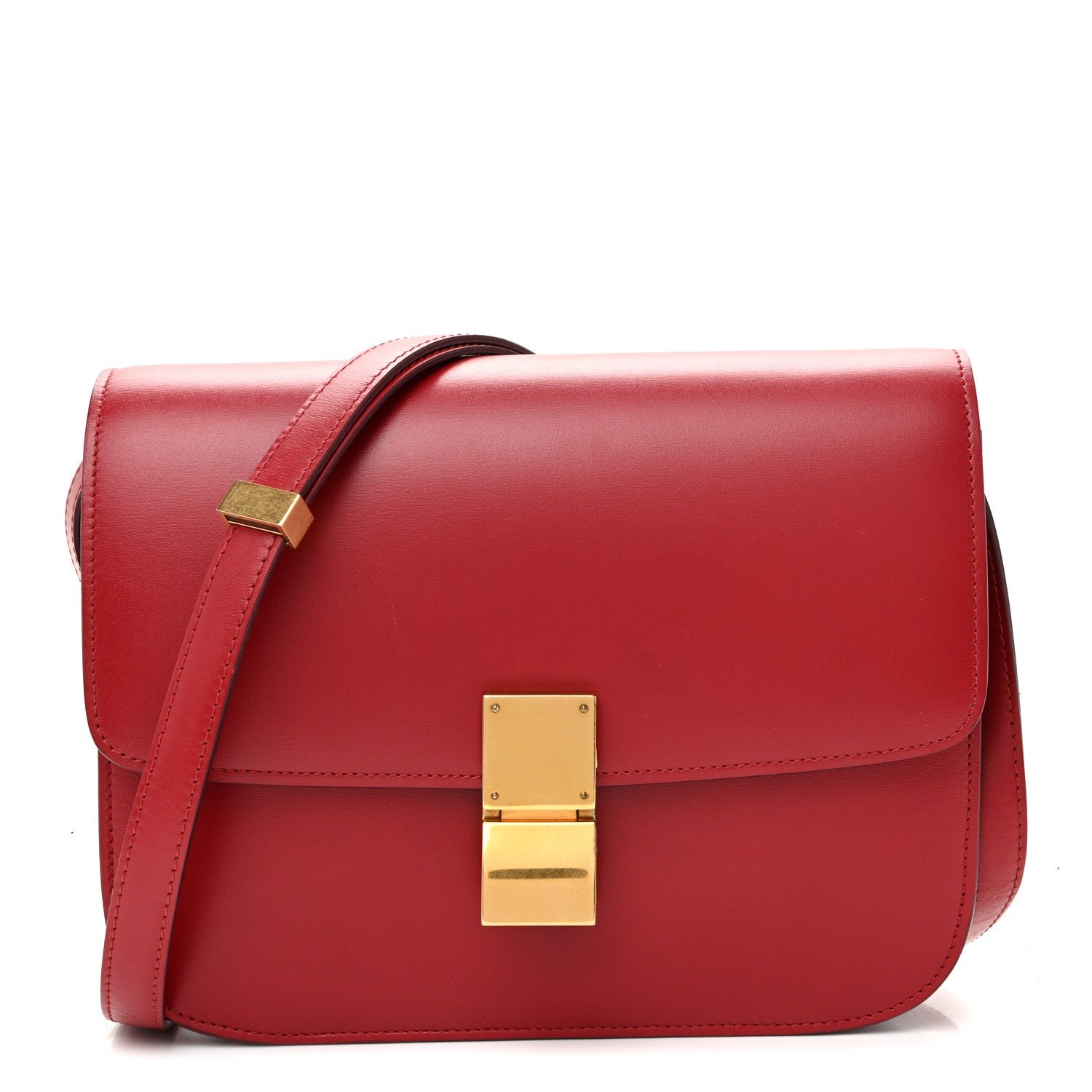 Celine Box Calfskin Medium Classic Box Flap Bag Red