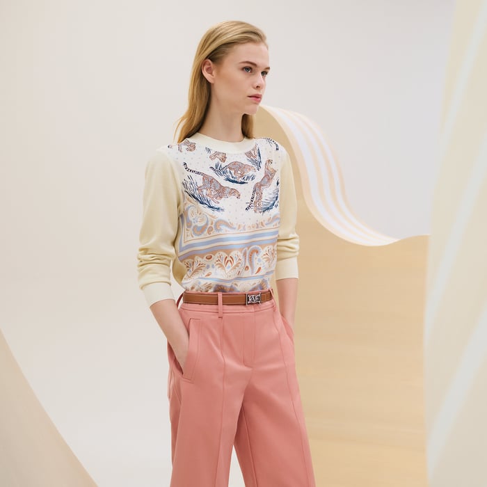 Blanc Sel "Guepards Et Palmettes" Long-sleeve Twillaine Sweater