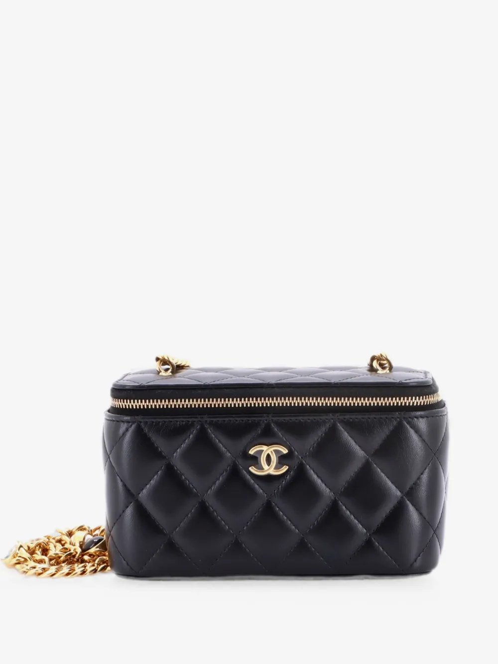 Classic Vanity Case with Resin Pearl Chain Quilted Lambskin Small clutch bag