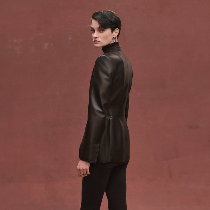 Marron Ébène Suit Jacket With Perforated Details