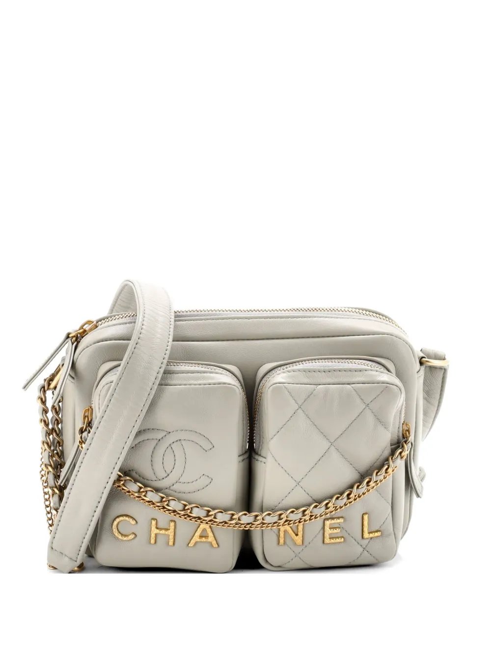 Logo Twin Pockets Chain Camera Case Quilted Calfskin Small shoulder bag