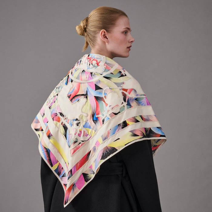Ex-libris Marble Silk Embroidered Scarf 90