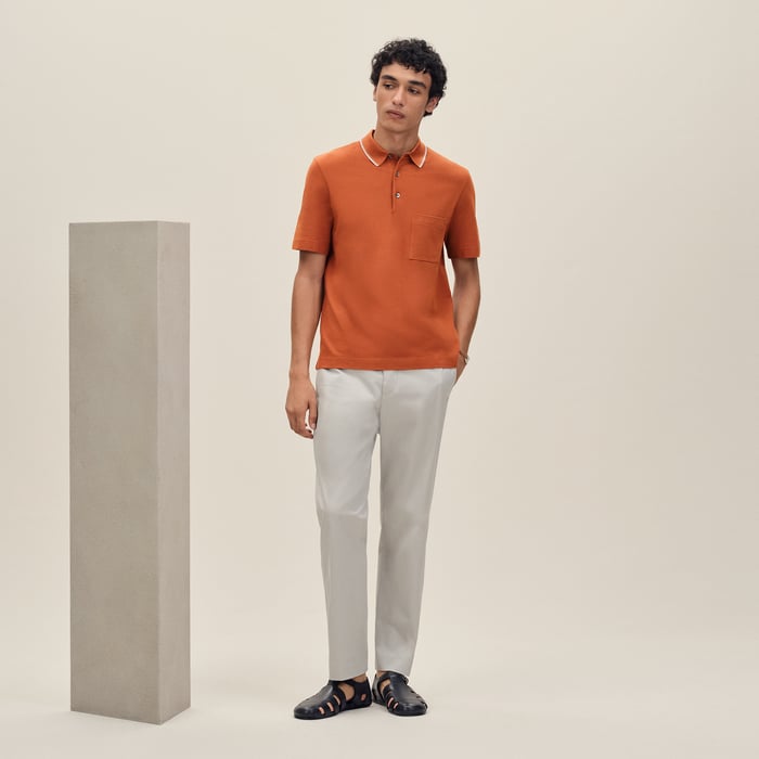 Orange Brûlé "Piqures Sellier" Polo Shirt