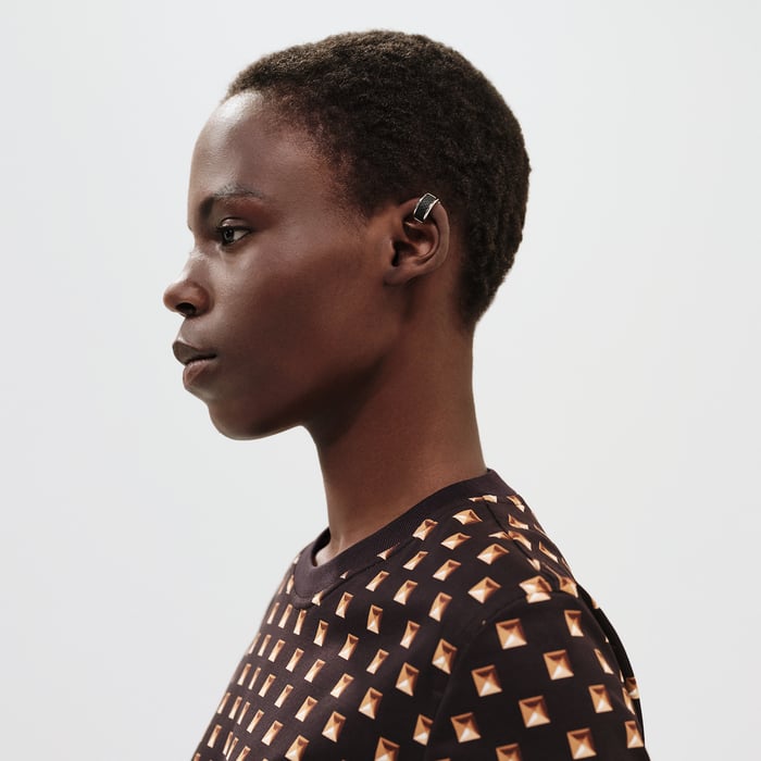 Marron Cachou "Clou Médor Interlock" Straight T-shirt
