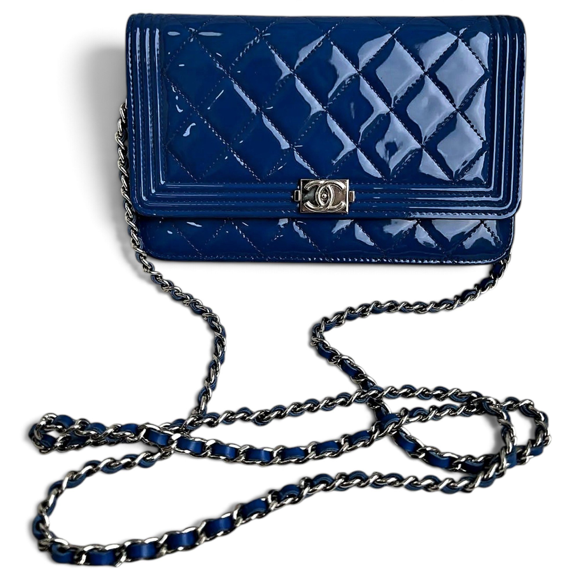 Wallet On Chain Boy Half Flap patent leather crossbody bag