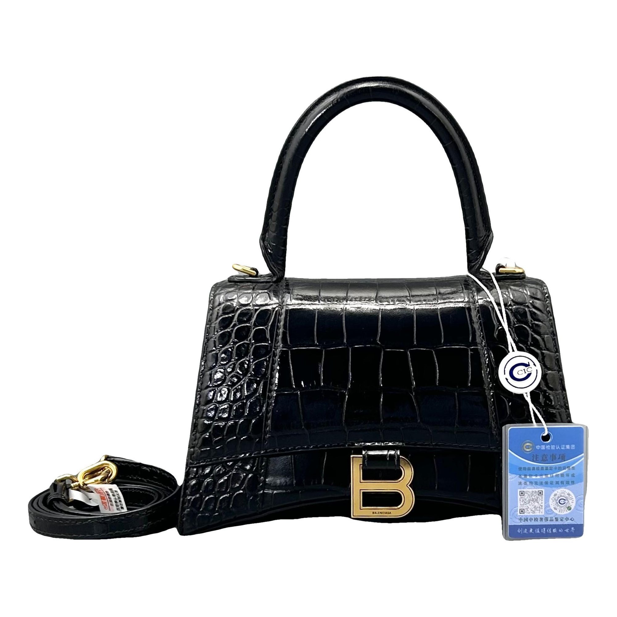 Hourglass leather handbag
