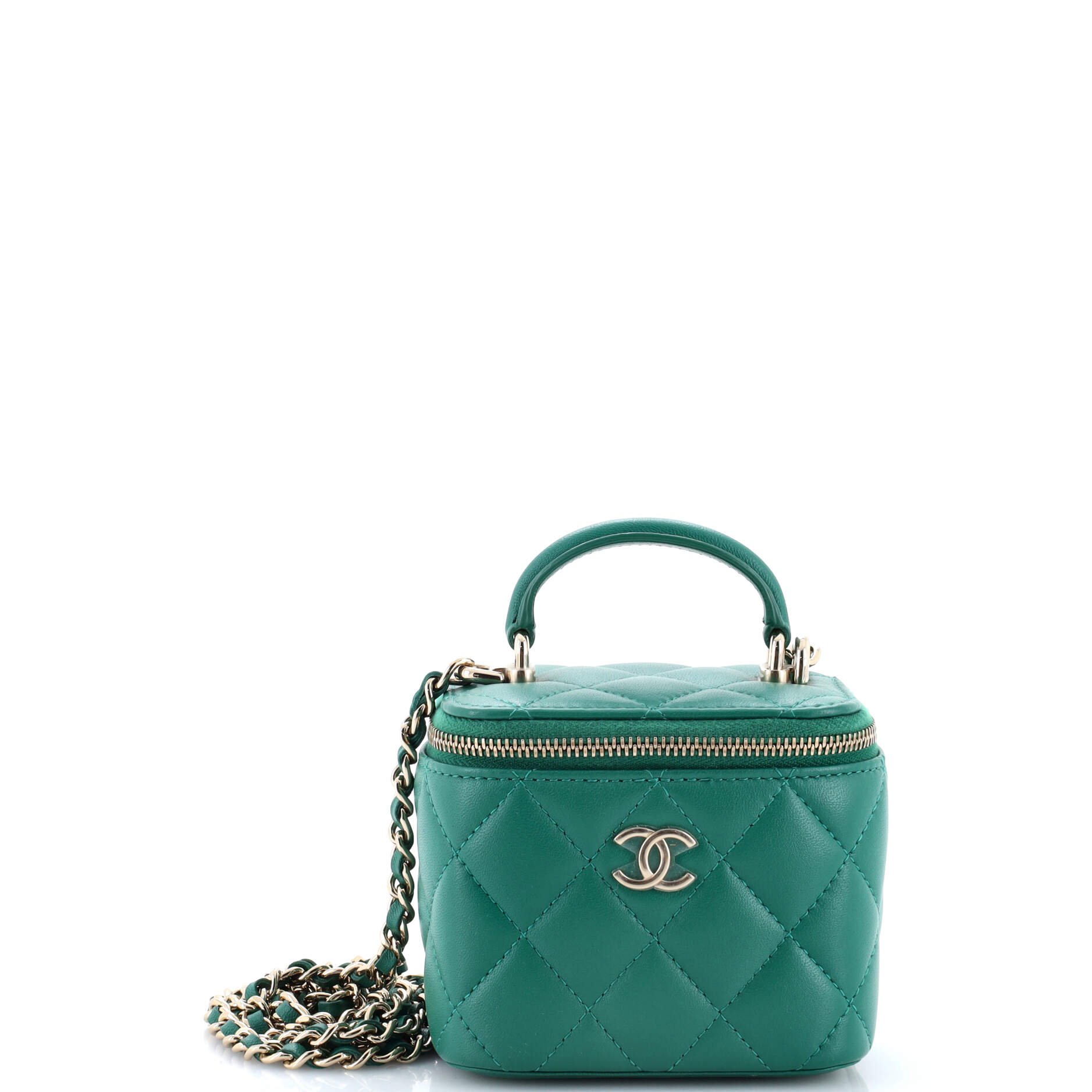 Classic Top Handle Vanity Case with Chain Quilted Lambskin Mini