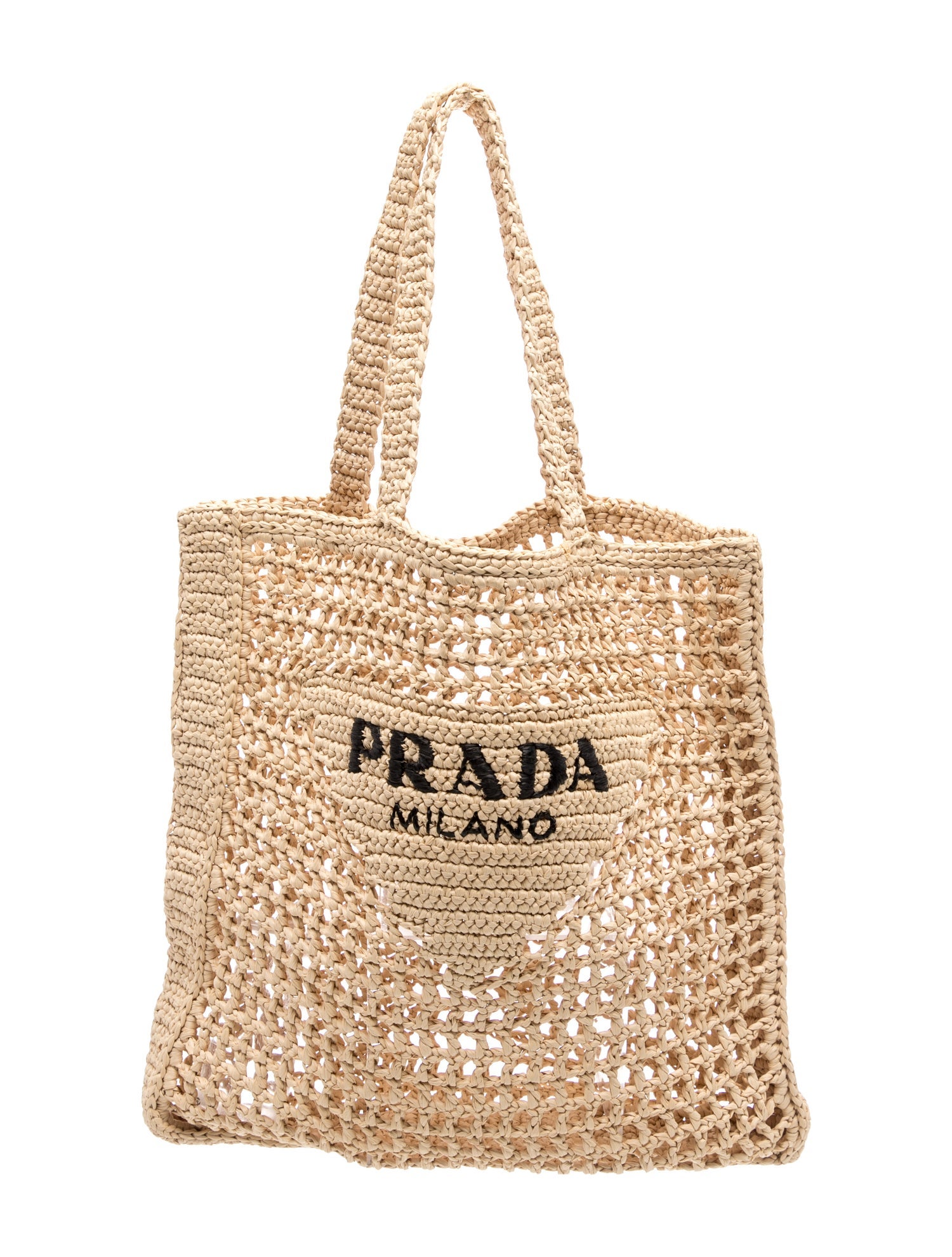 Prada Raffia Grass Crochet Triangle tote
