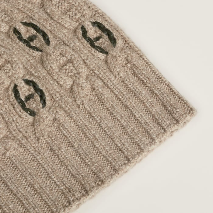 Beige Tri Maillon Tresse Beanie