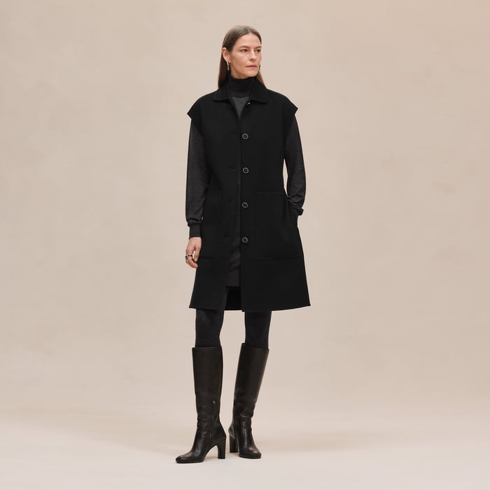 Noir Belted Cashmere Long Vest
