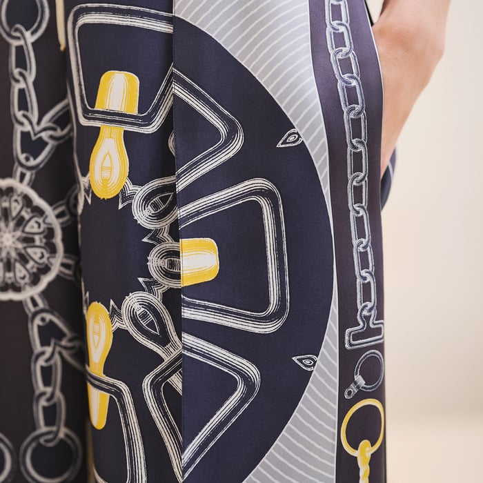 Bleu Noir Calça Curta Estilo Pijama "Effet Kaléidoscope"