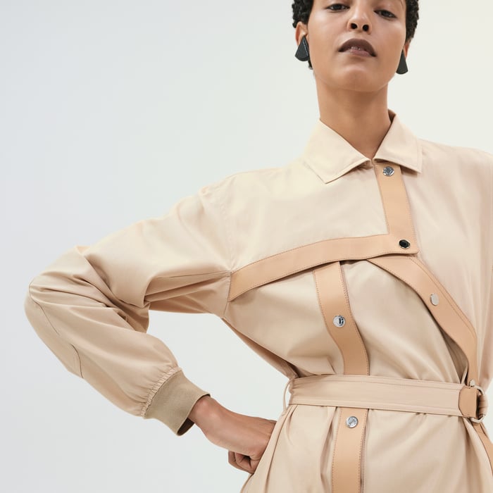Beige Pyrite Asymmetric Mixed Leather Coat