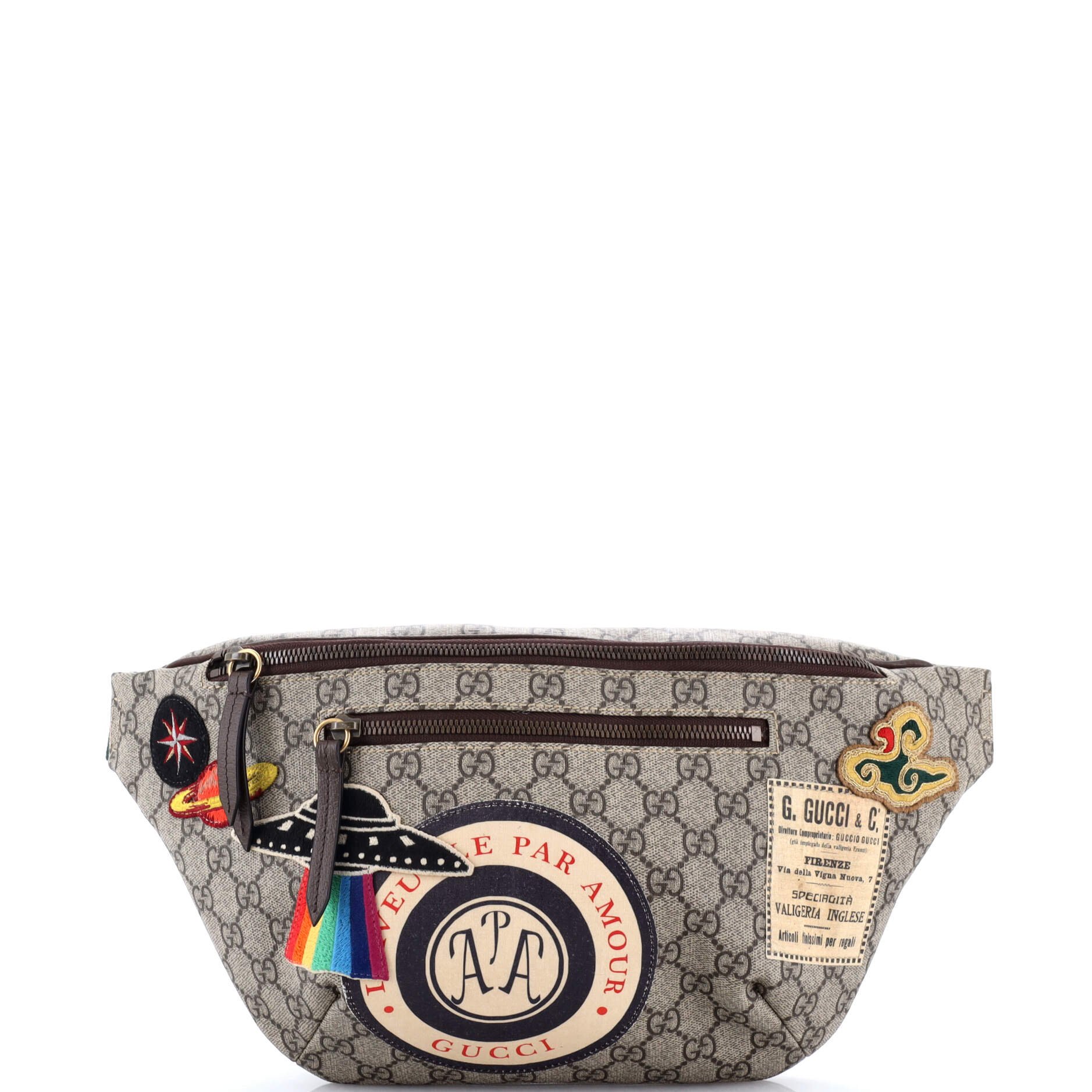Courrier Zip Belt Bag GG Coated Canvas with Applique