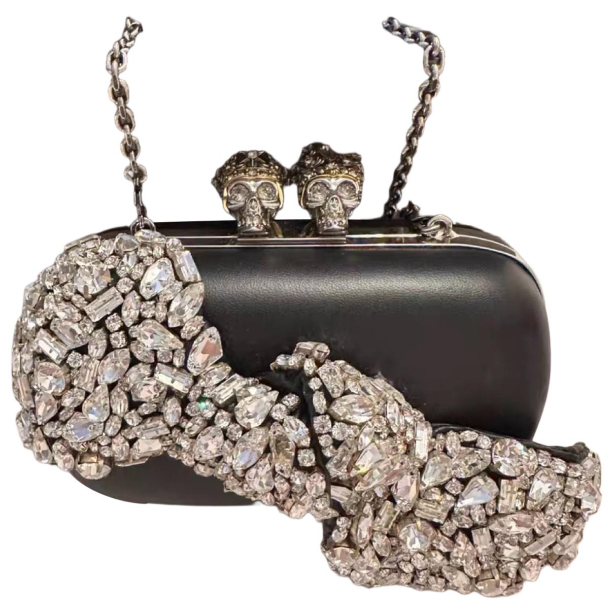 Skull leather clutch bag