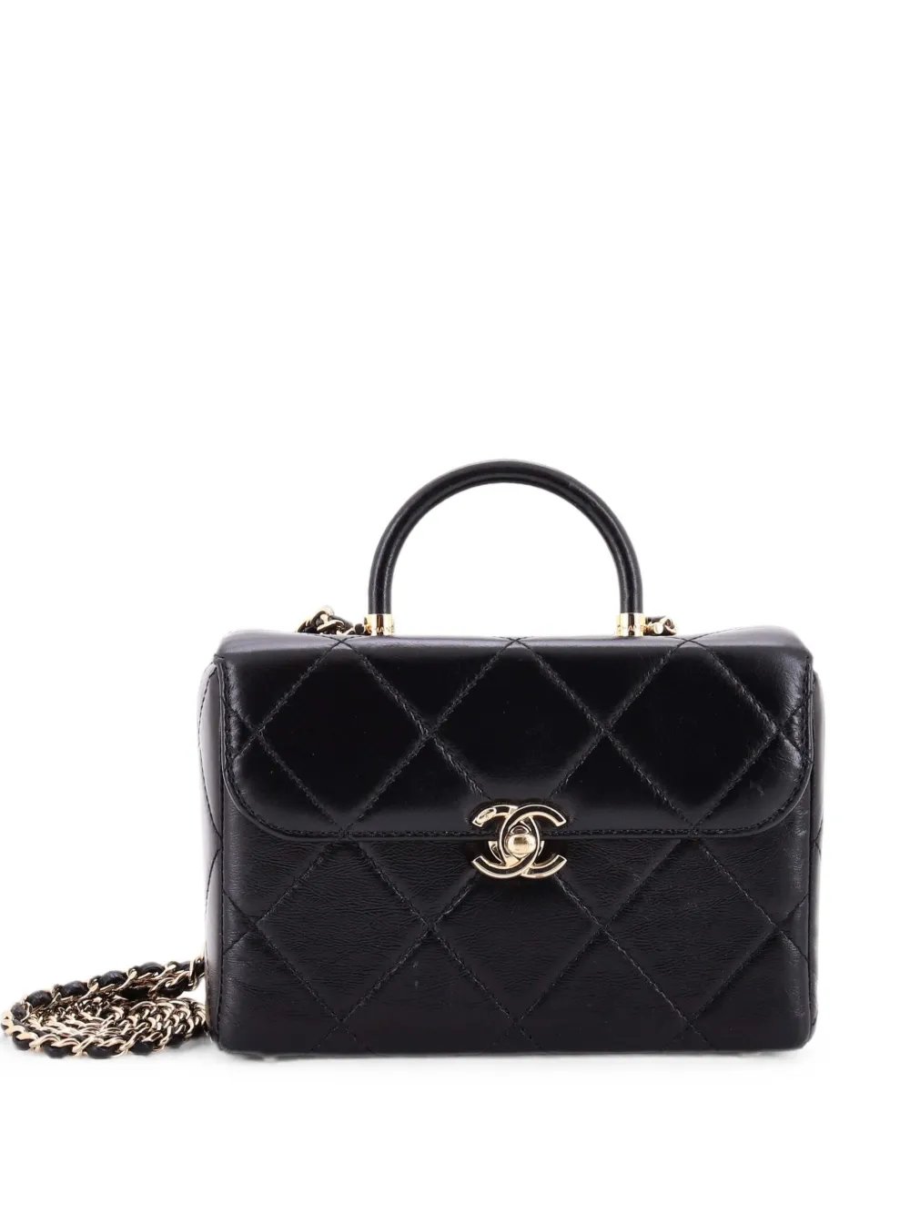 CC Top Handle Flap Vanity Case Quilted Shiny Aged Calfskin Small satchel