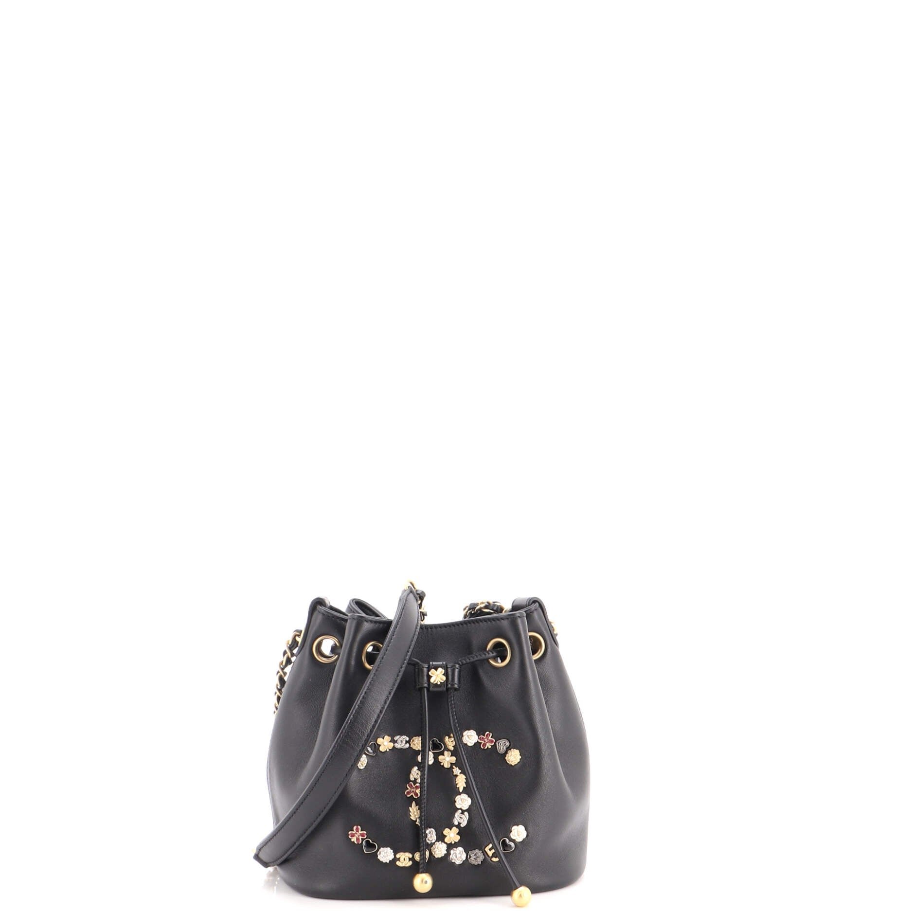 Lucky Charms CC Drawstring Bucket Bag Embellished Lambskin Mini