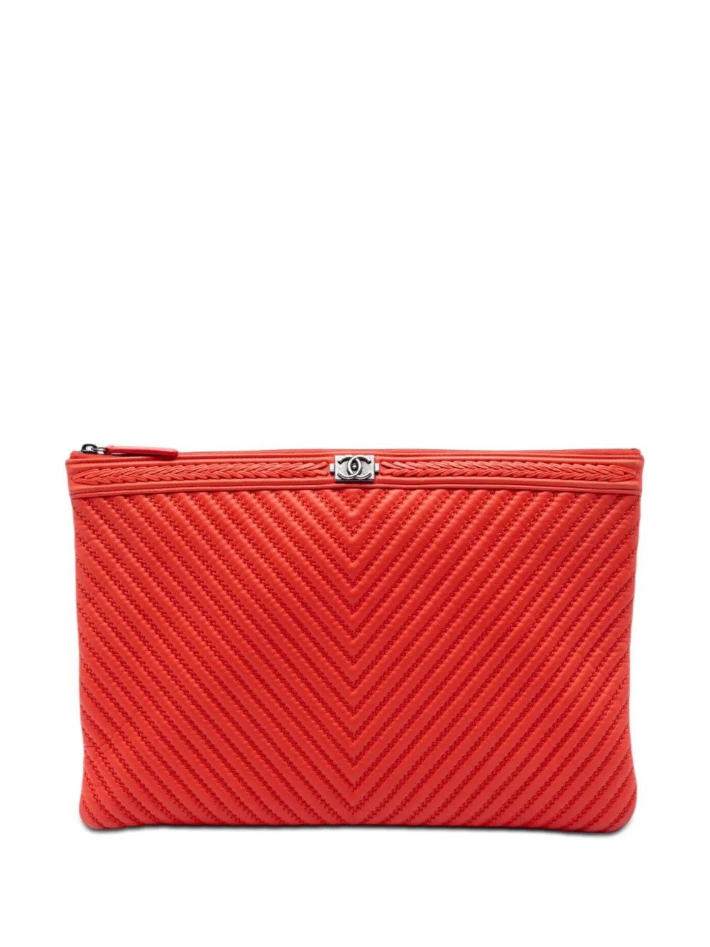 2016-2017 Large Chevron Lambskin Double Stitch Boy O Case clutch bag