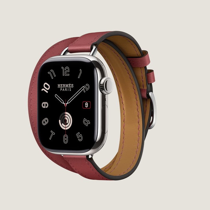 Rouge Grenat Band Apple Watch Hermès Double Tour 42 MM Attelage
