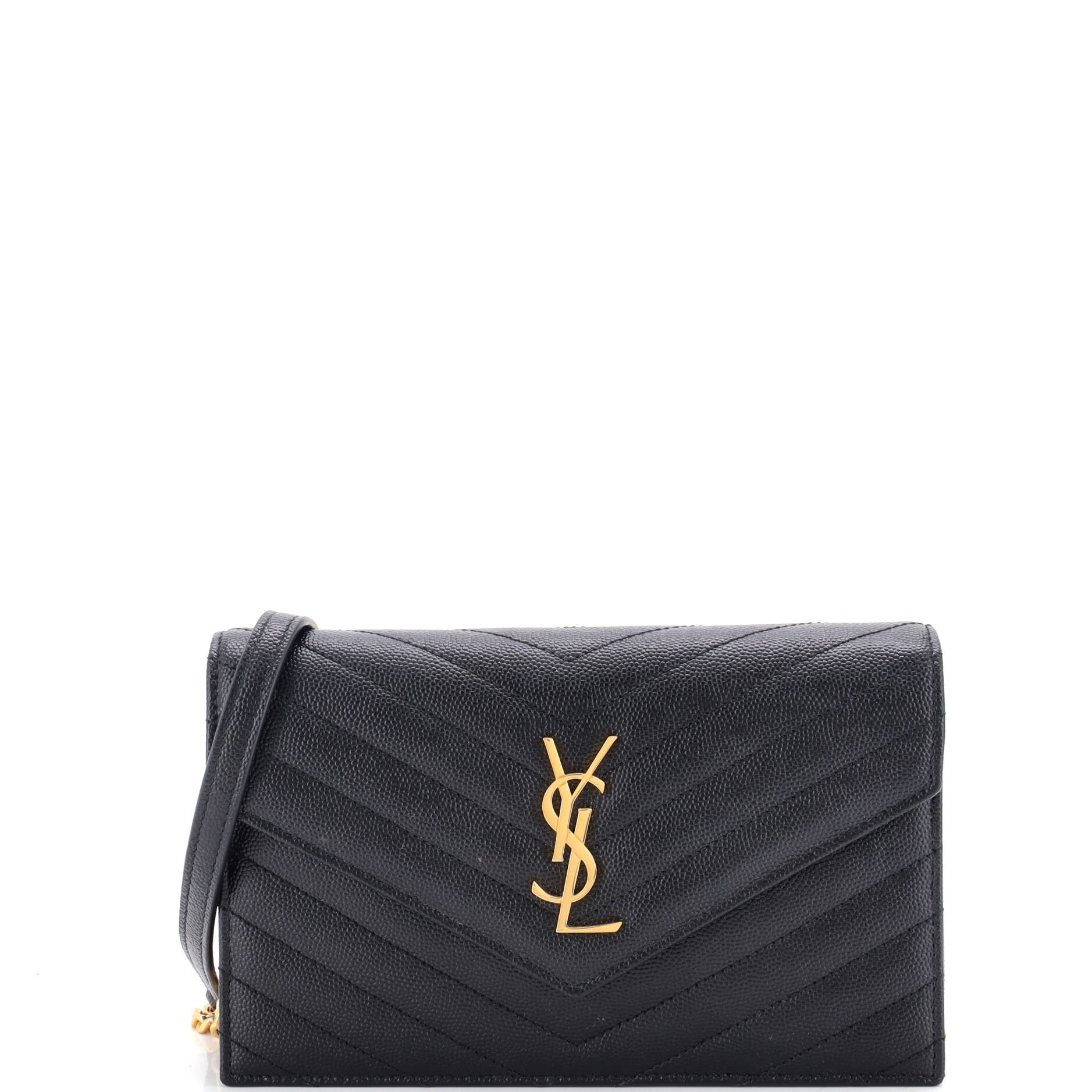 Classic Monogram Wallet on Chain Matelasse Chevron Leather Small
