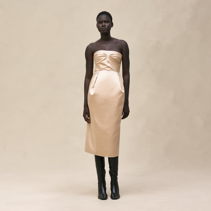Beige Gold Bustier Dress