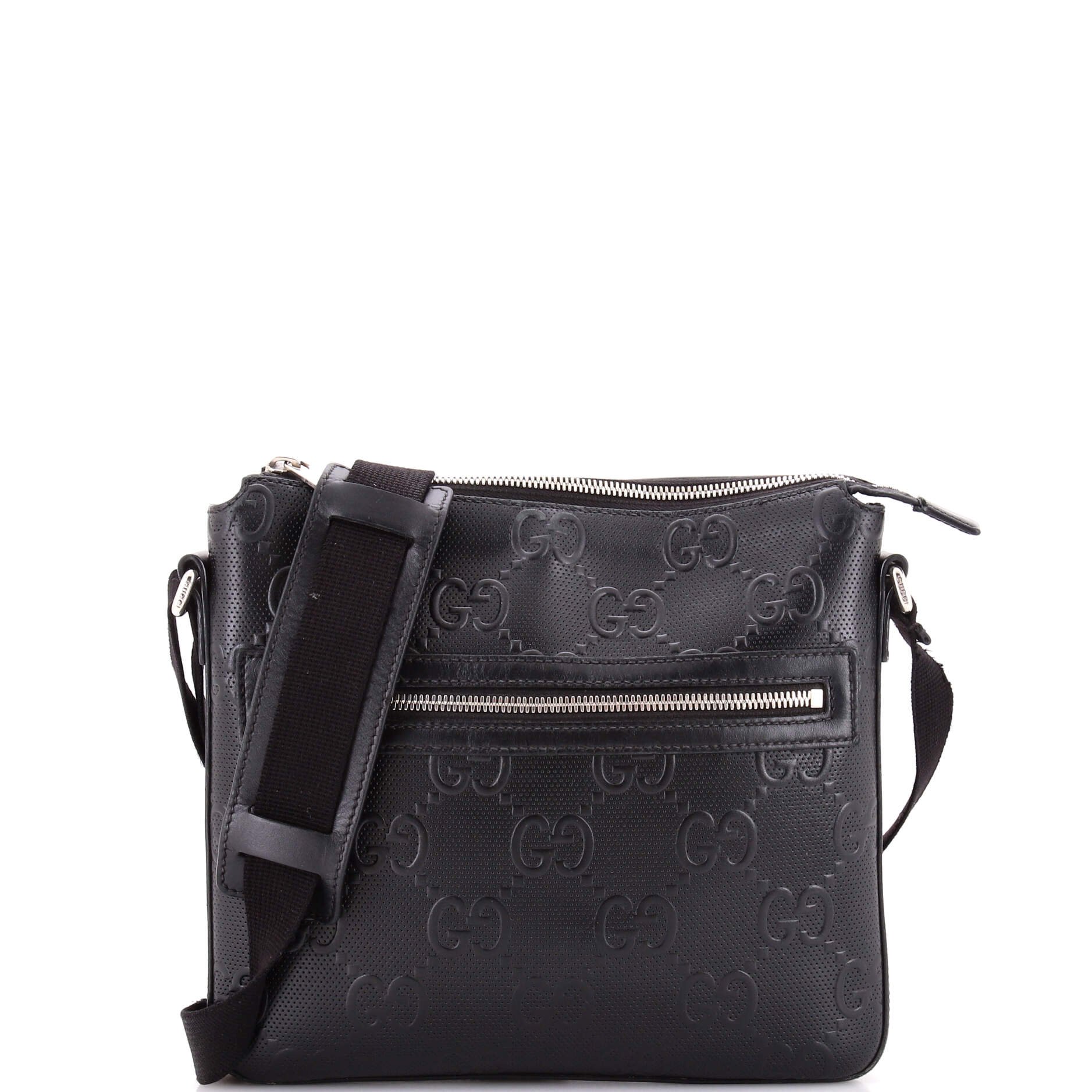 Front Zip Messenger GG Embossed Perforated Leather Small