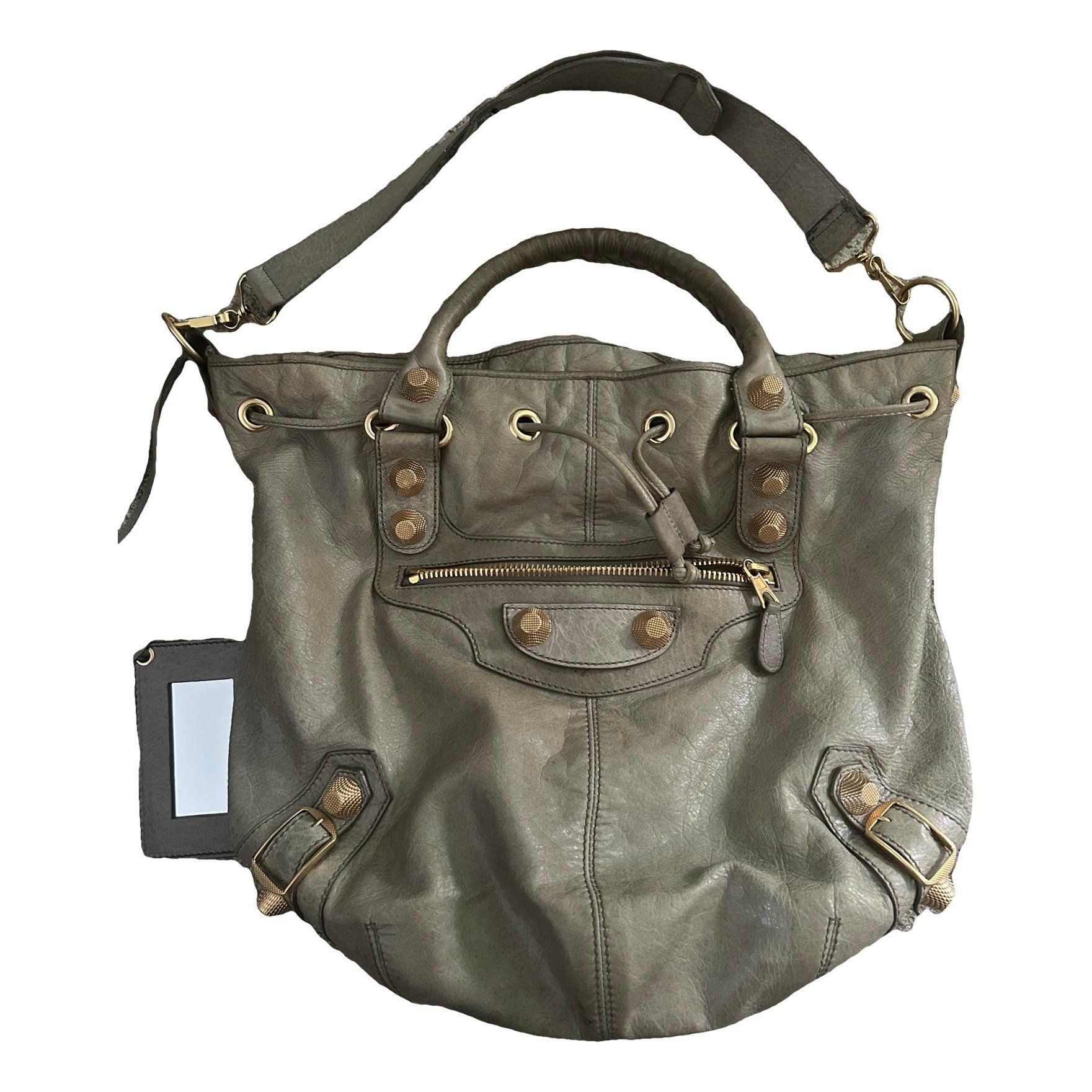 Pompon leather handbag