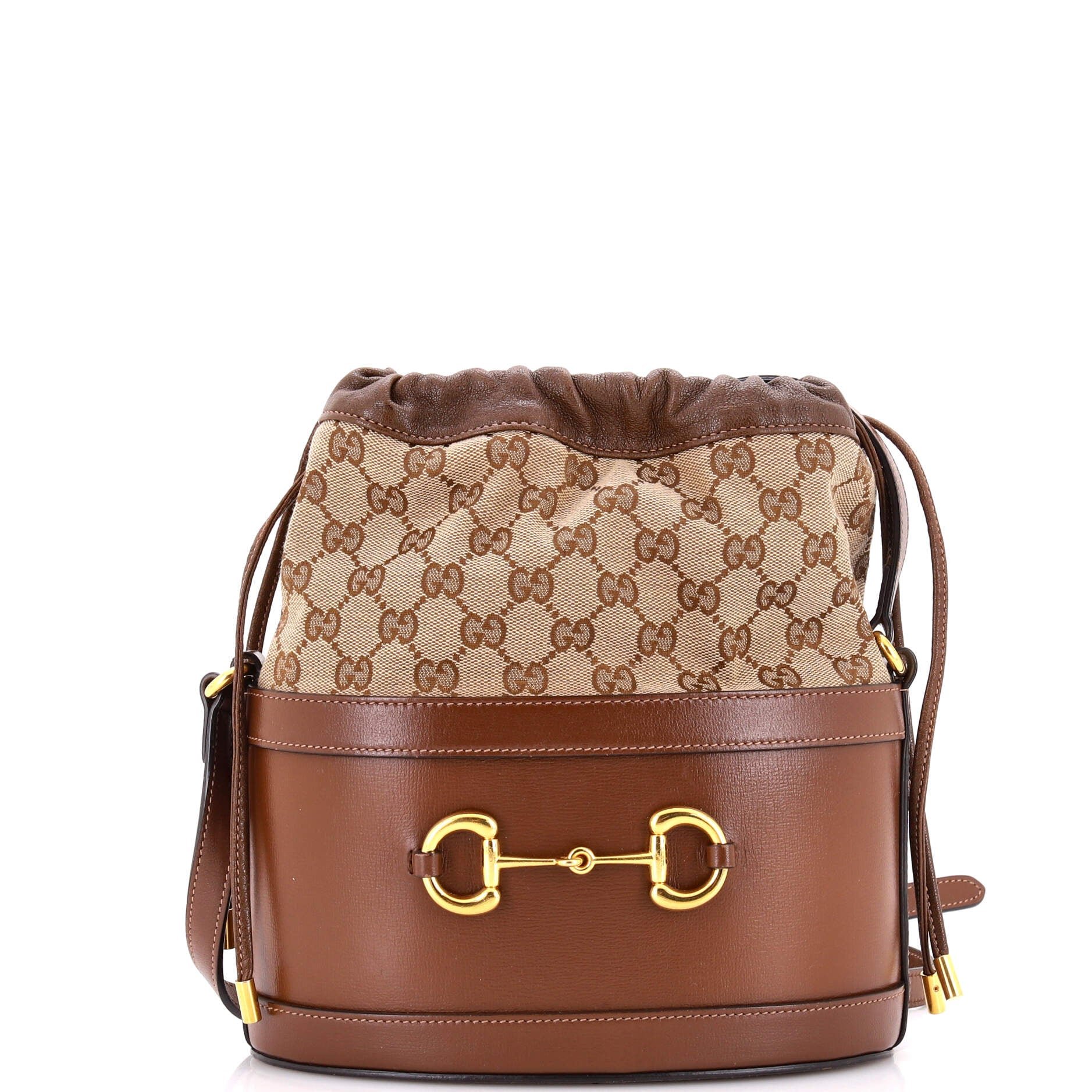 Horsebit 1955 Bucket Crossbody Bag Leather and GG Canvas Small