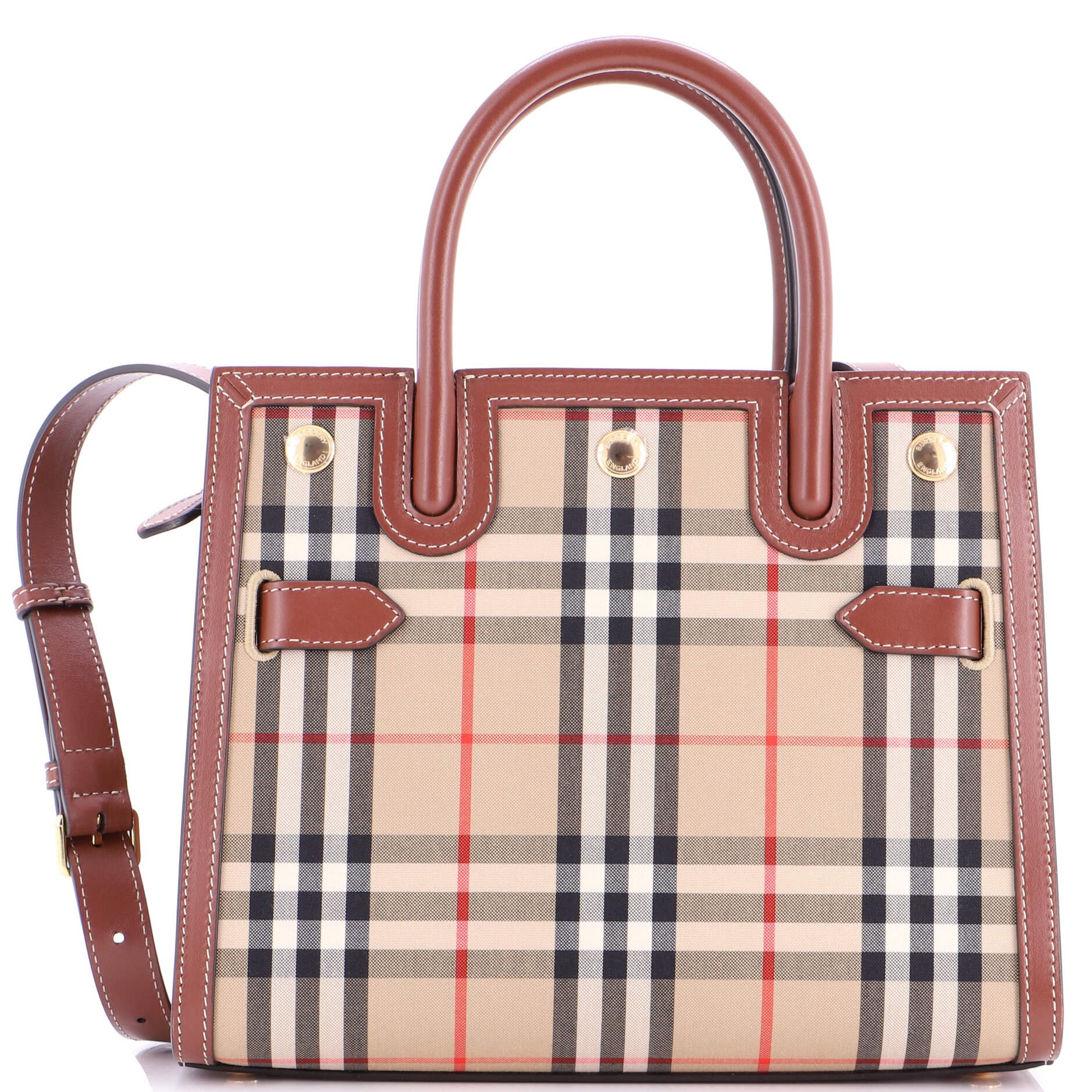 Burberry Title Two Handle Tote Vintage Check Canvas and Leather Mini