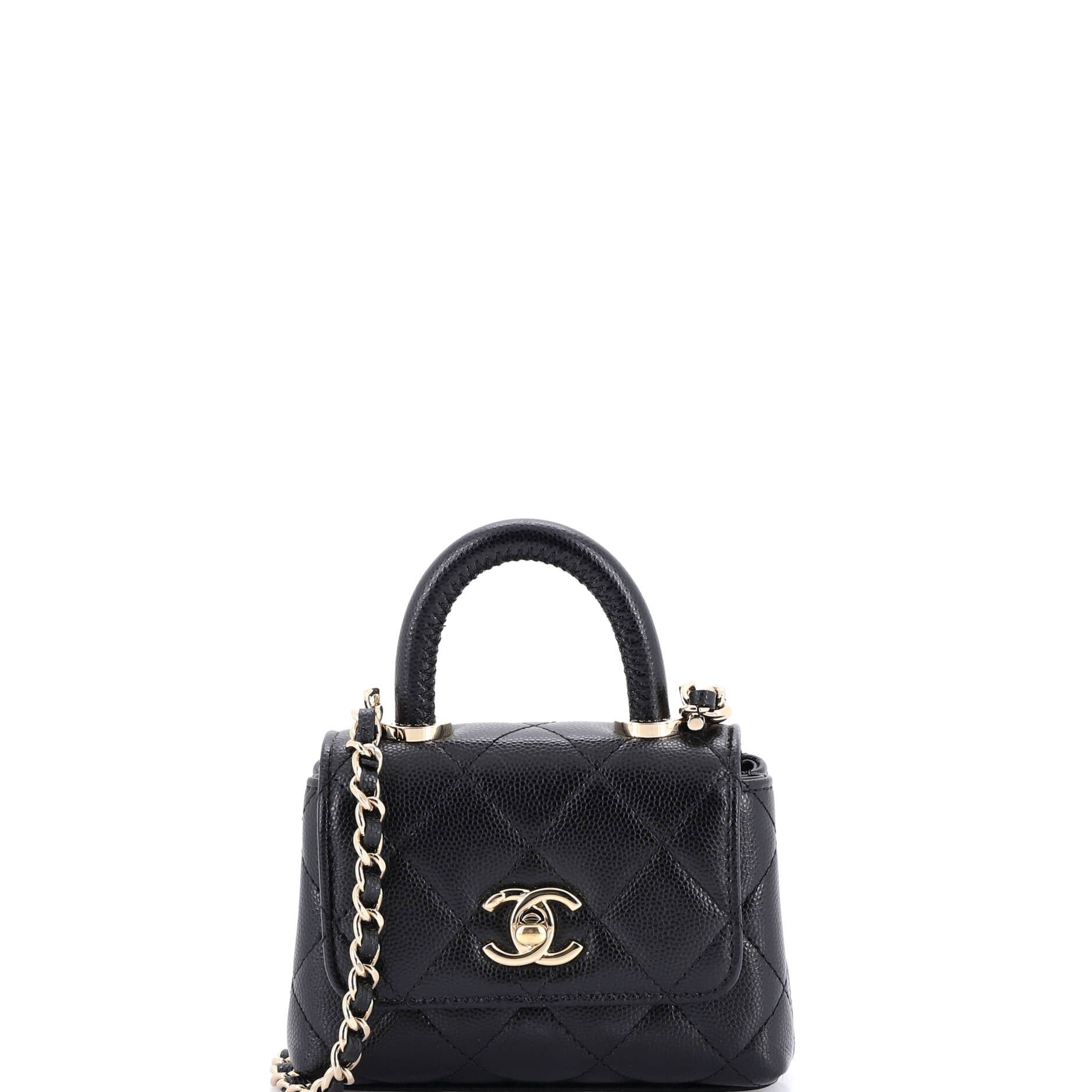 Chanel Coco Top Handle Clutch with Chain Quilted Caviar
