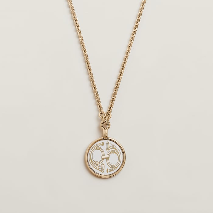 Orfèvre Jaune or Blanc Medaille Bijou Deux Cors Necklace, Small Model
