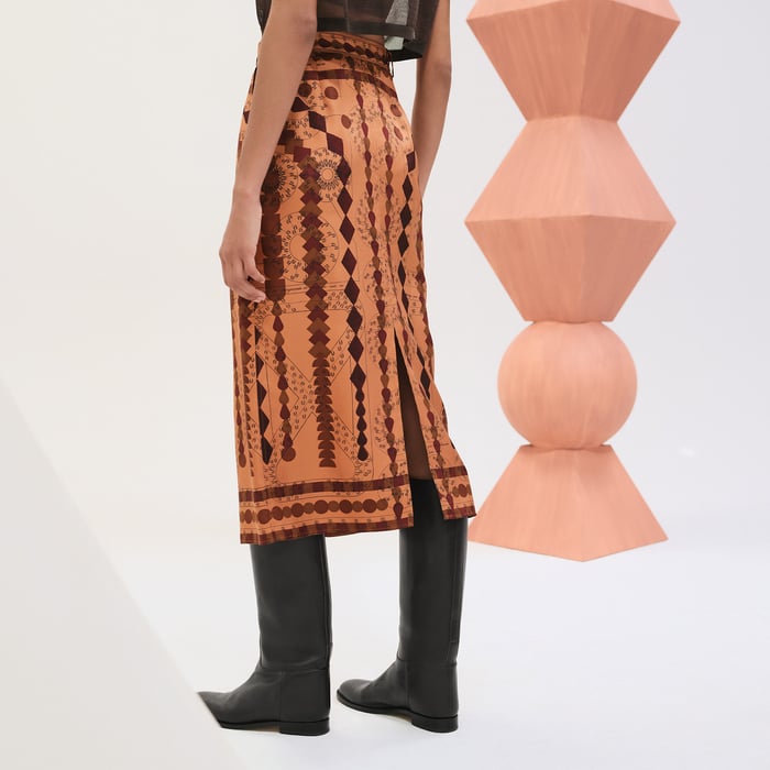Marron Alezan "Eau d'Artifice" Straight Slit Skirt