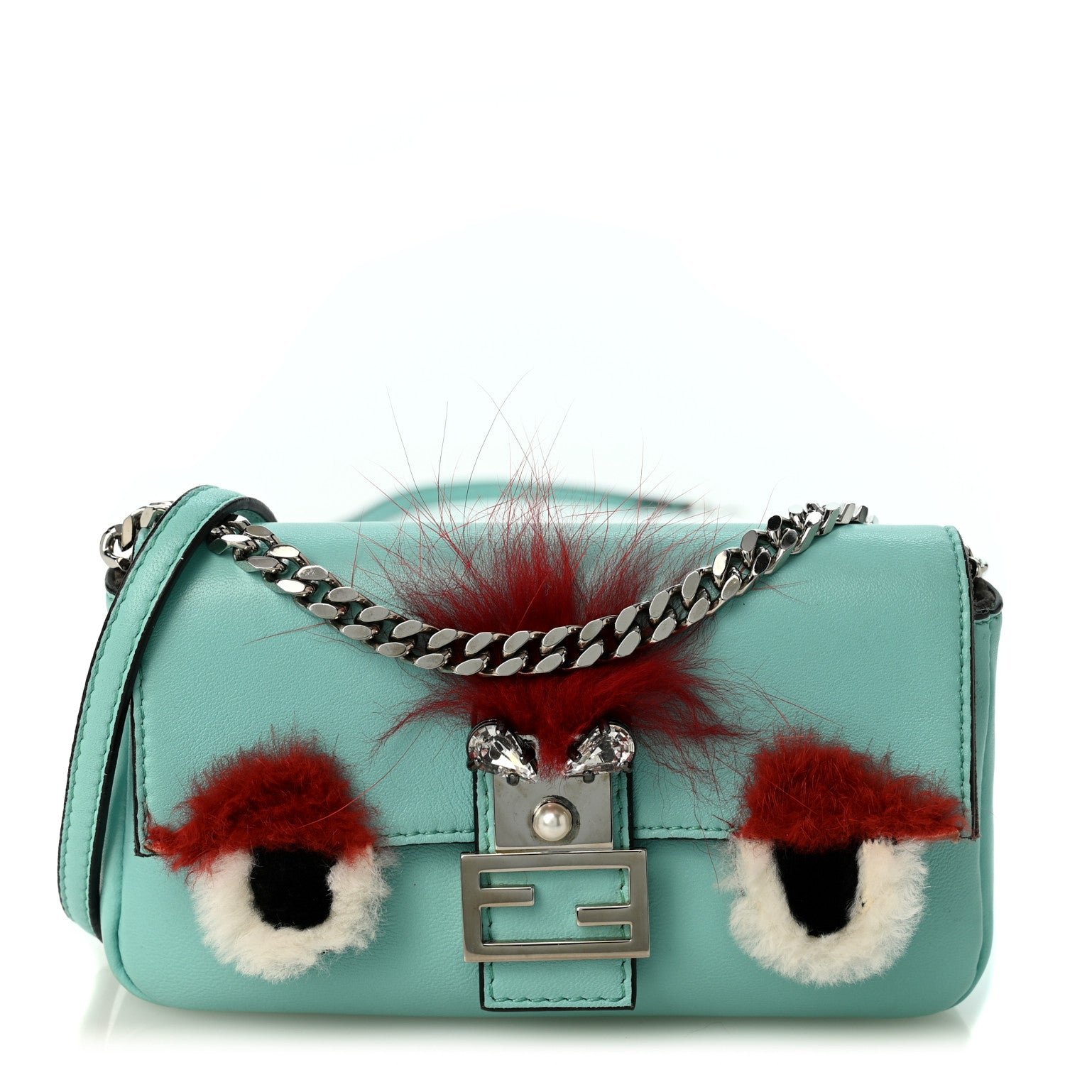 Fendi Nappa Rabbit Fox Fur Micro Buggie Baguette Tiffany