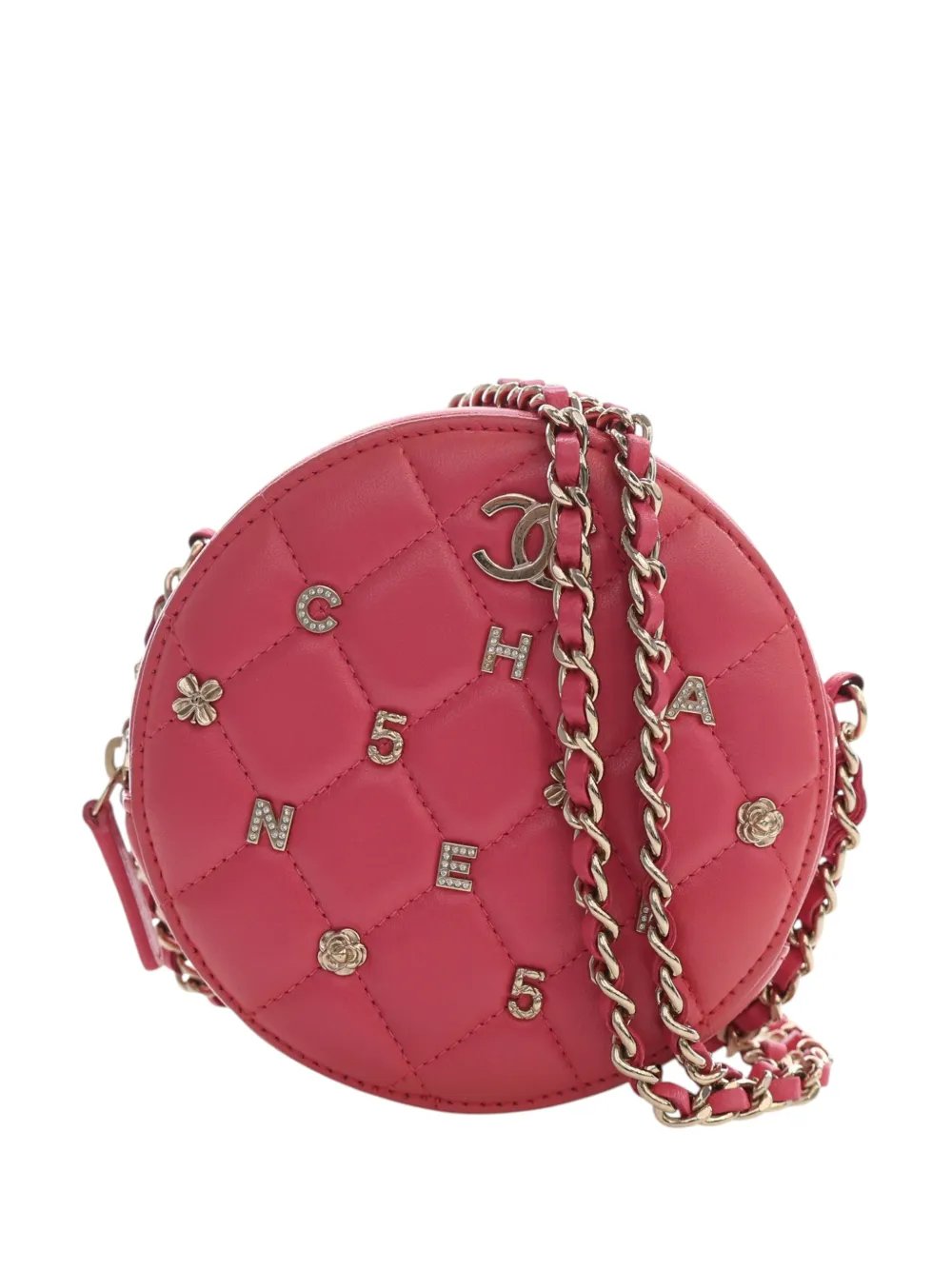 2020 CC Quilted Lambskin Lucky Charms Round Clutch with Chain crossbody bag