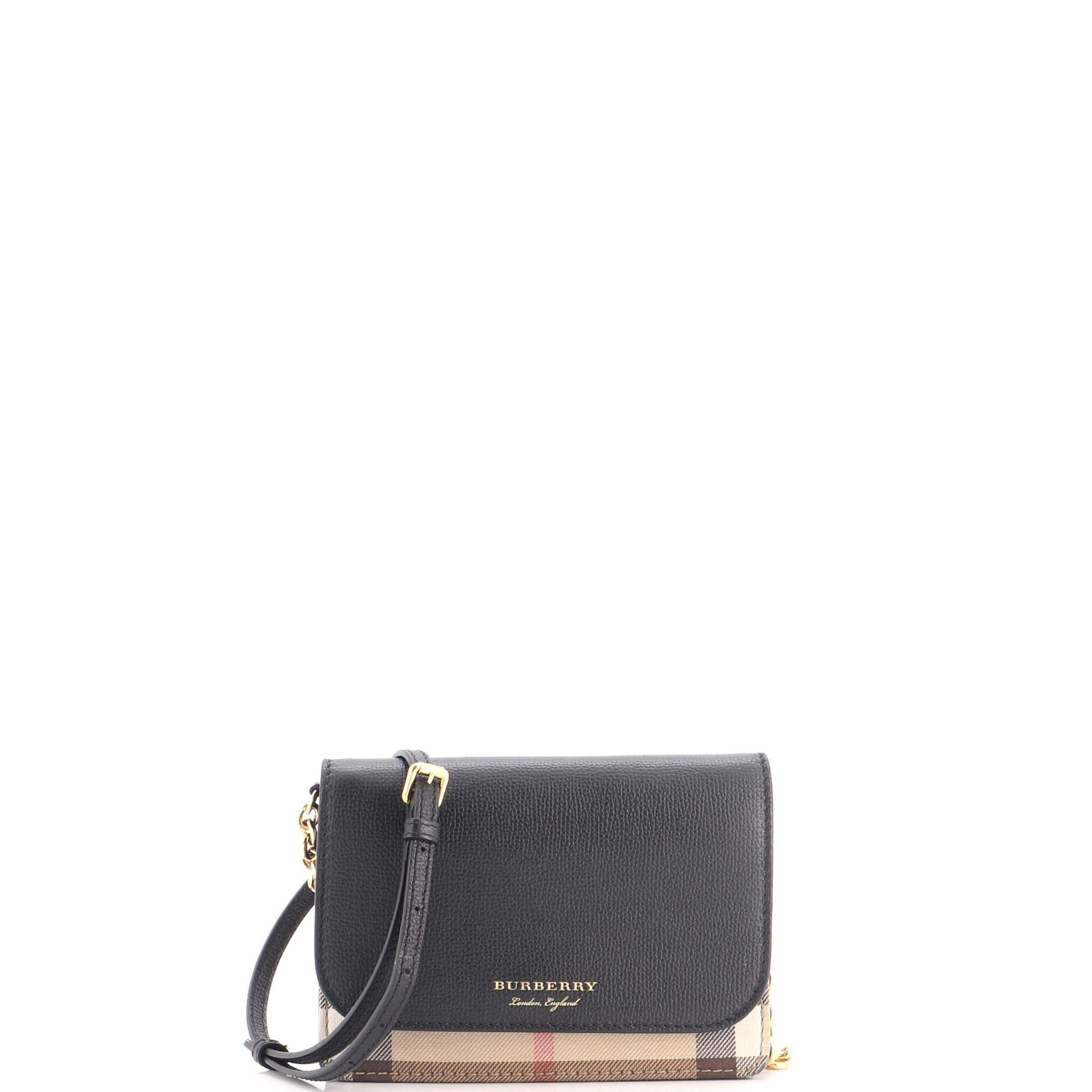 Hampshire Wallet on Chain Leather and House Check Canvas