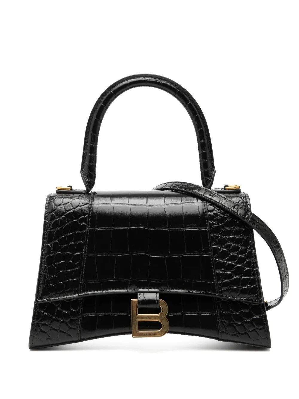 Balenciaga 2022 Small Croc Embossed Leather Hourglass Top Handle Bag satchel