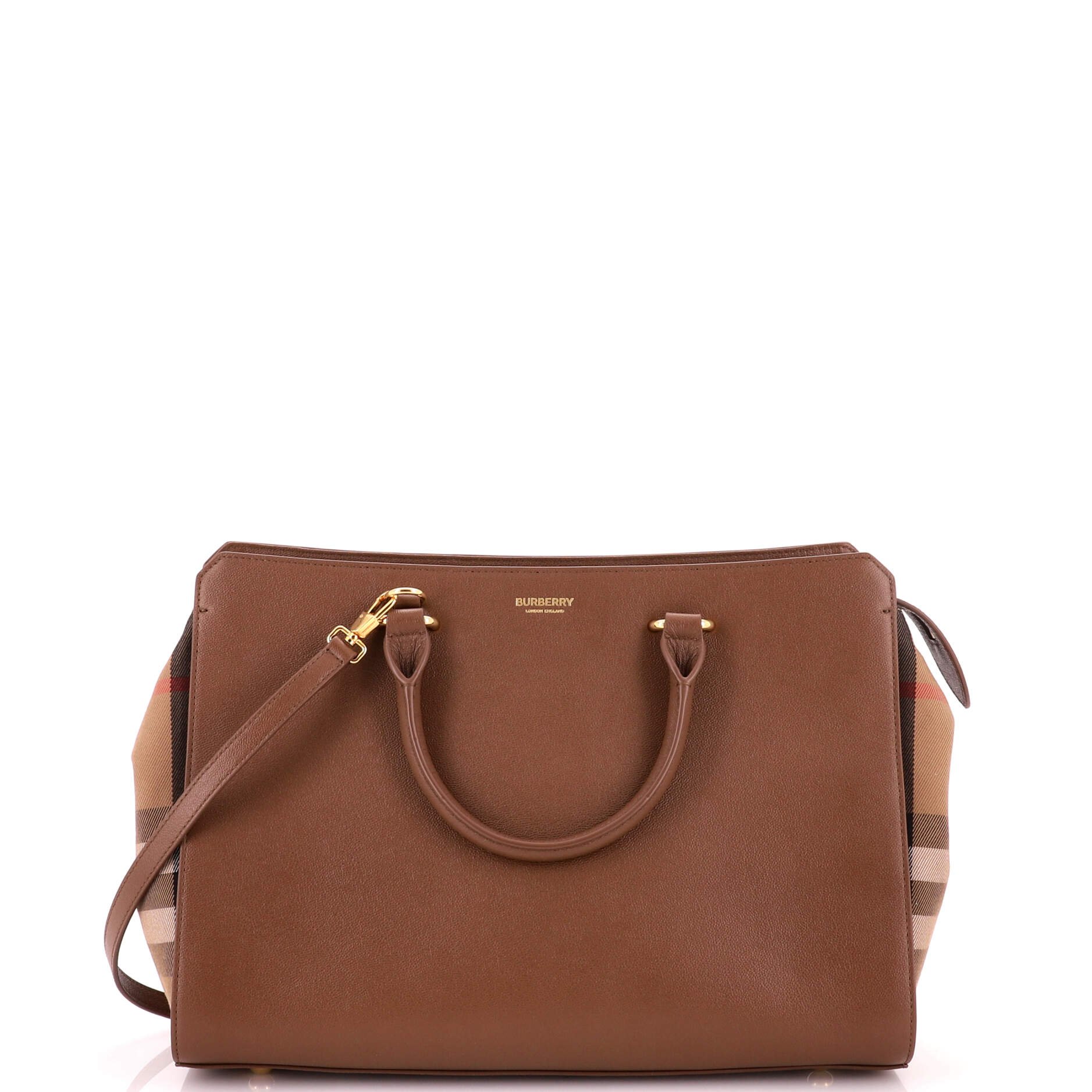 Banwell Tote Leather and House Check Canvas Small
